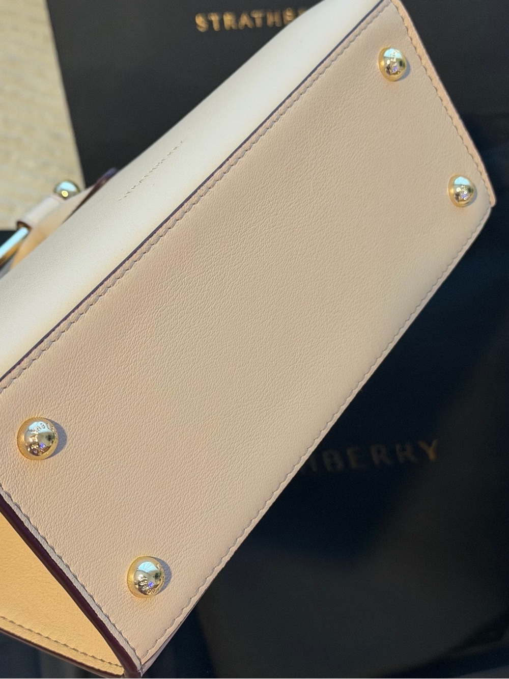 Strathberry Oat Mini Tote with Gold Bar Detail (new in a box with a dust bag) - Picture 2 of 14